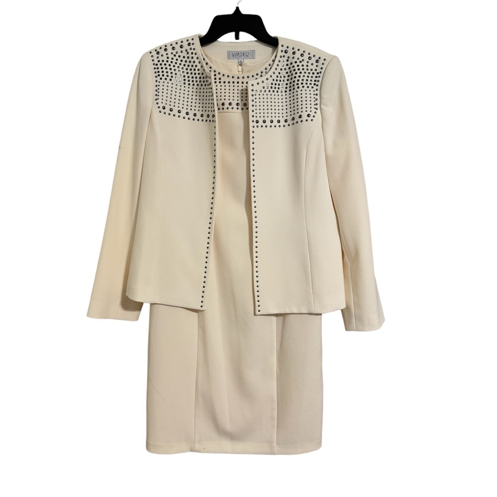 Cream Colored with Stones Knee Length Kasper Dress with Blazer